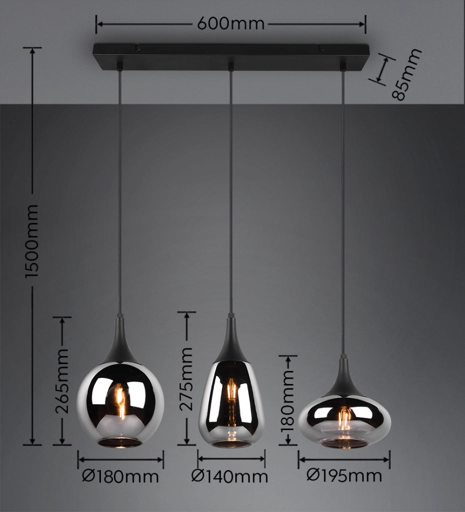 Lampadario Trio Lumina nero 3 luci E14 Ø69cm dimmerabile