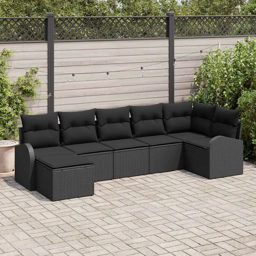 Set Divano da Giardino con cuscino 7 pcs Nero Poly Rattan 3346133