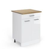 Mobiletto base per cucina R-Line Bianco lucido/Bianco 60 cm con cassetto, PL Rovere Vicco