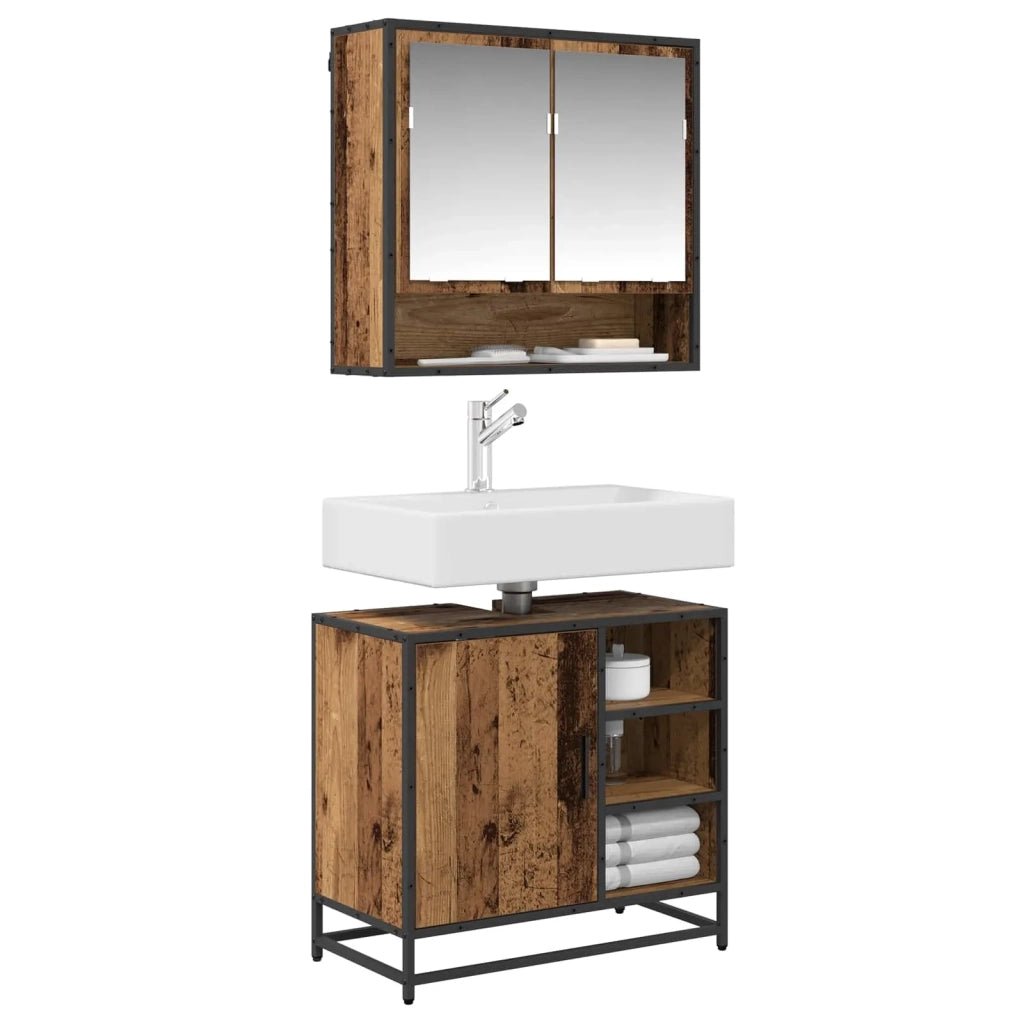 Set di mobili per il bagno con cassetto 2 pcs Legno vecchio