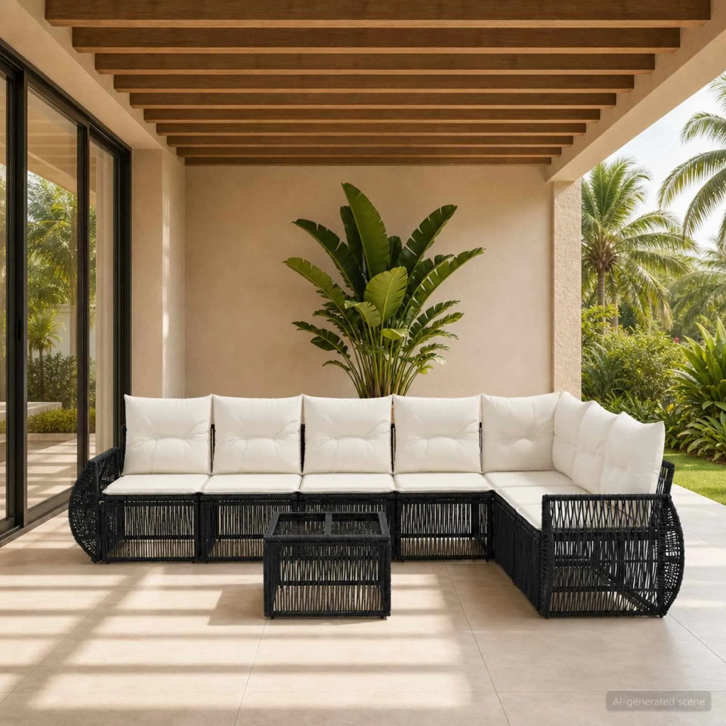 Set Divano da Giardino 8 pz Nero e Bianco Crema polyrattan 3435430