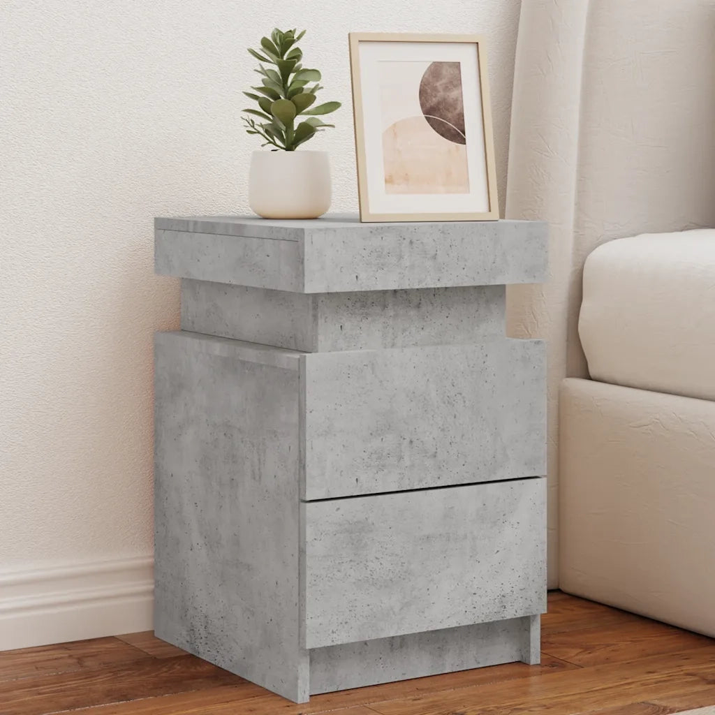 Comodino con Luci LED-Tavolino da notte Grigio Cemento 35x39x55 cm