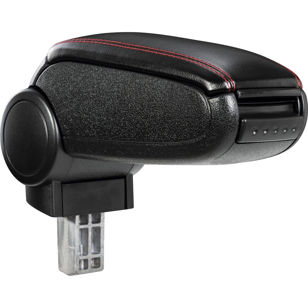 Bracciolo centrale per Fiat Grande Punto con vano imbottito in similpelle nera con cuciture rosse 03_0000444