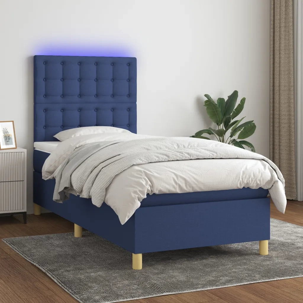 Letto a Molle con Materasso e LED Blu 90x200 cm in Tessuto 3135731