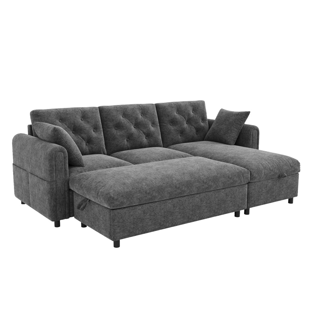 DIVANO con Chaise Longue e Pouf Contenitore 219x131x86 cm Velluto Grigio