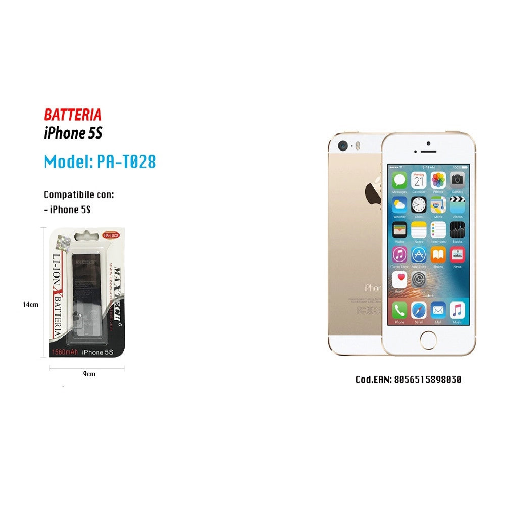 Trade Shop - Batteria Per Iphone 5s Smartphone Interna Di Ricambio 1560mah Maxtech Pa-t028 -