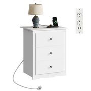 Comodino 3 Cassetti con Prese USB ¨C Zephmum ¨C Bianco 40x40x50 cm