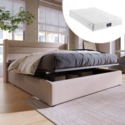 Letto imbottito con idraulica 160x200 beige (con materasso) - Xylo