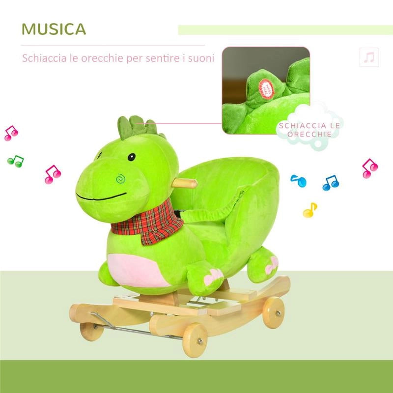 DONDOLO CON RUOTE A FORMA DI DRAGO PER BAMBINI 18-36 MESI VERDE