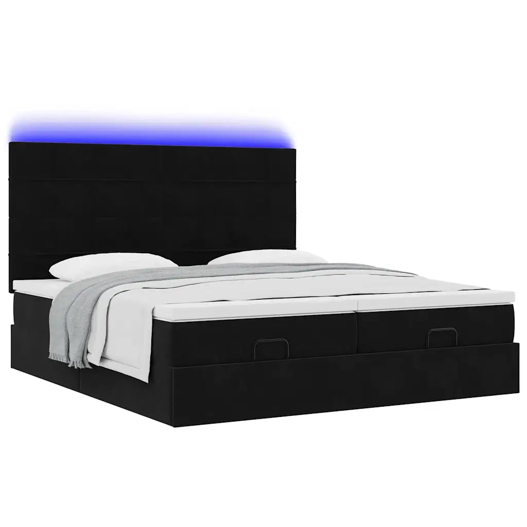 Struttura Letto Pouf con Materassi Nero 160x200 cm in Velluto 3314617