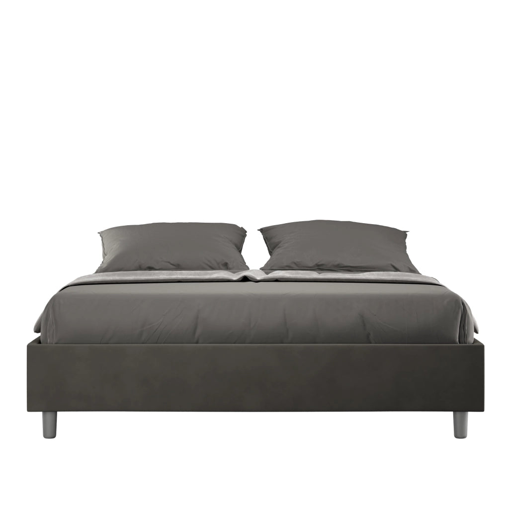 BS COM Letto queen size con rete imbottito 150x190 microfibra grigio