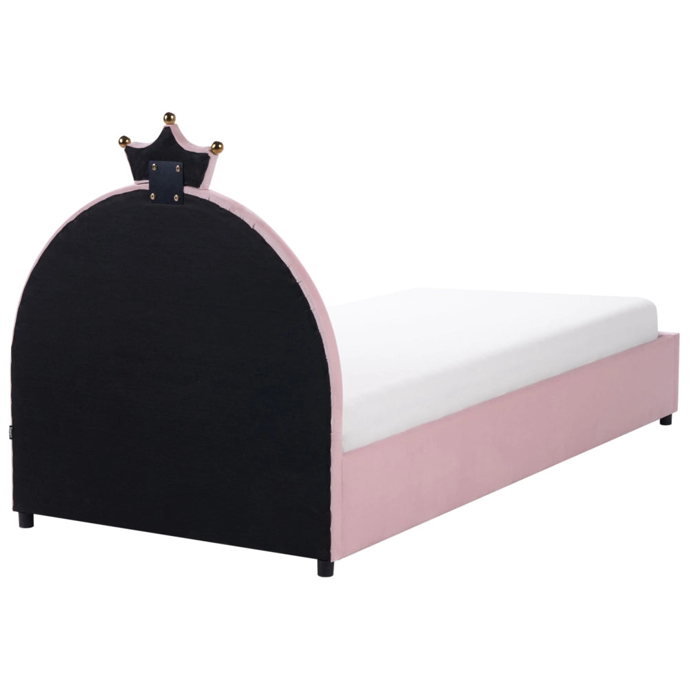 Letto singolo in velluto blu imbottito con base a doghe e contenitore rosa 90 x 200 cm Cameretta Bambini Moderna Tradizionale
