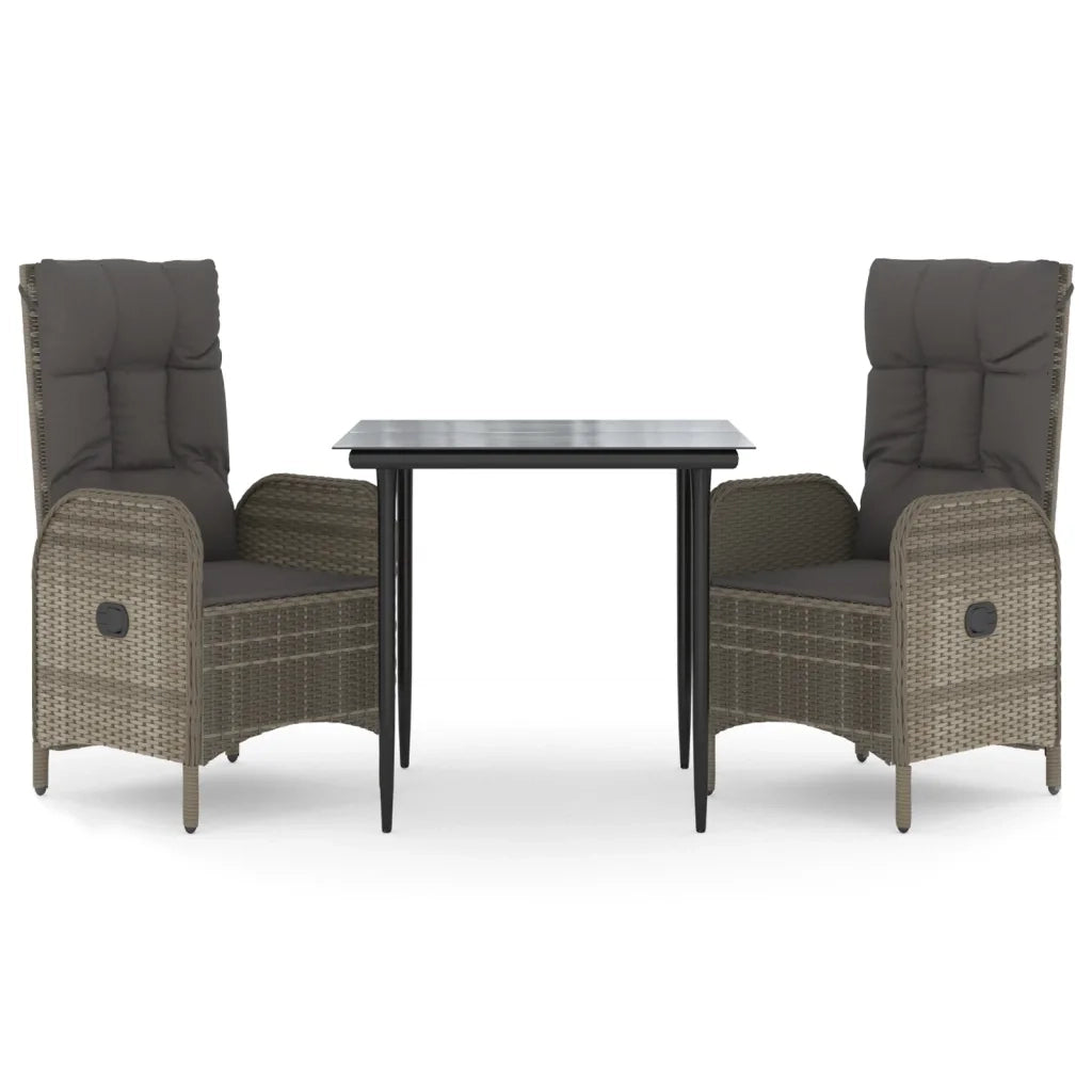 Set Salotto Giardino 3 pz | Set di Mobili da Esterno con Cuscini Nero e Grigio Polyrattan