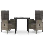 Set Salotto Giardino 3 pz | Set di Mobili da Esterno con Cuscini Nero e Grigio Polyrattan