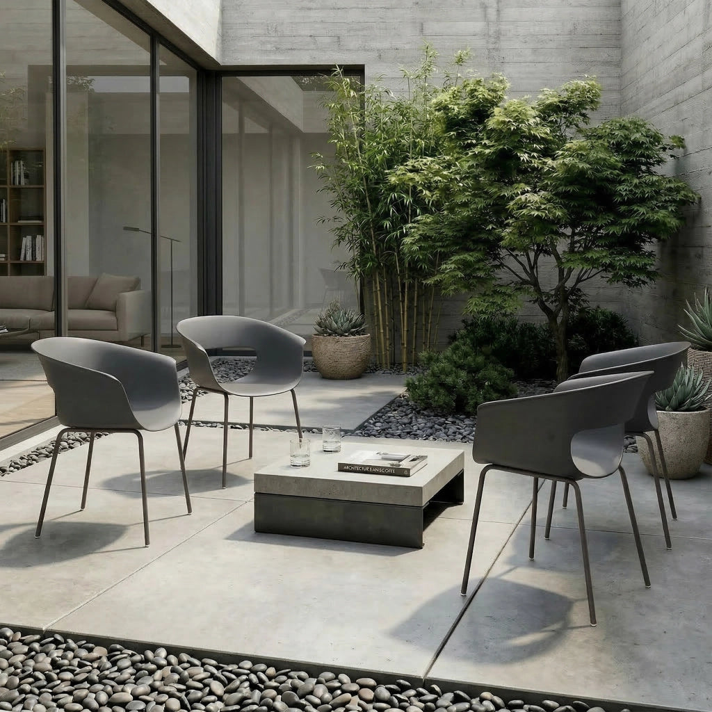 Set di sedie da giardino ¨C Minimal ¨C 4 pezzi ergonomiche con braccioli grigio scuro