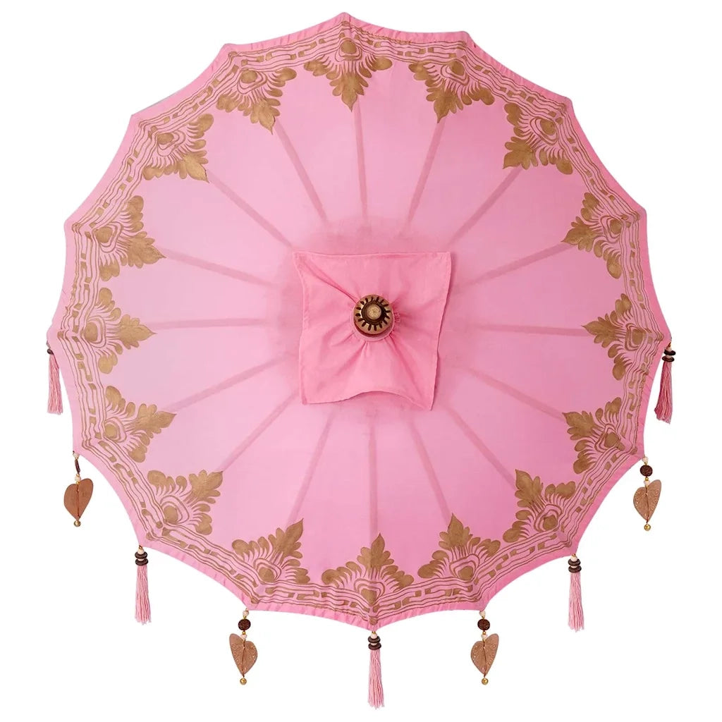 Parasol con Base Rosa e Marrone 250 cm Cotone e Legno 3356916