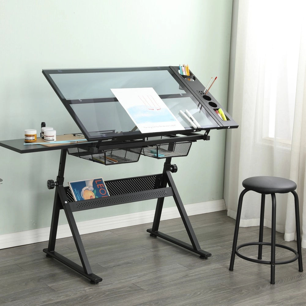 Scrivania con Sedia Regolabile in Vetro ¨C MINIMAL ¨C Nero
