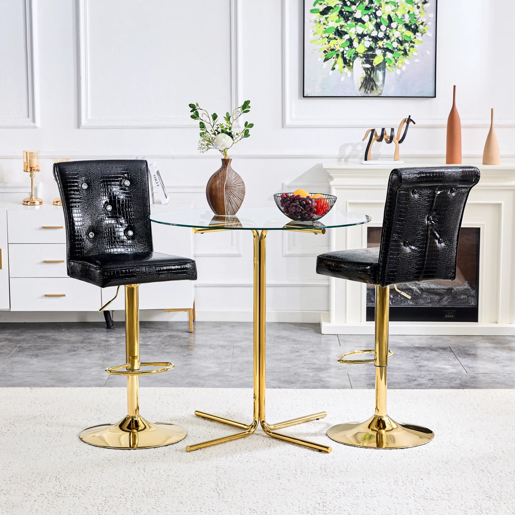 Sedie da Bar Vintage ¨C MINIMAL ¨C Similpelle Nera, Design con Cristalli, Set 2 Pezzi