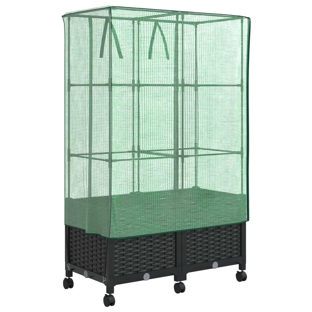 Vaso da Giardino con Copertura per Serra e Ruote 2 pz Nero PP 3422980