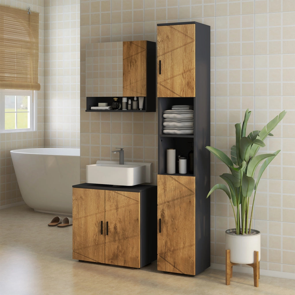 Armadietto da bagno specchio ¨C Minimal ¨C 55x17x55 cm grigio scuro