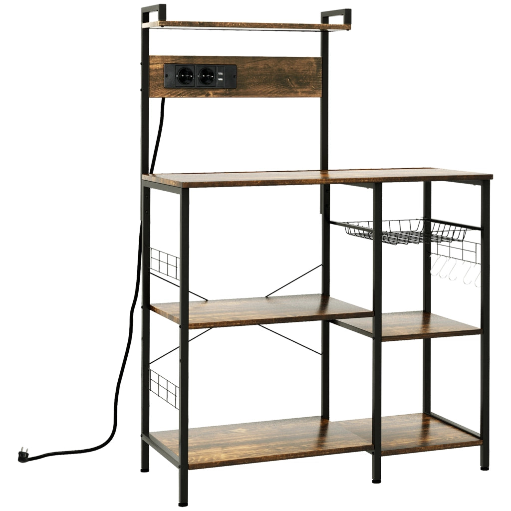 Scaffale per Microonde con Presa e USB ¨C Minimal ¨C 90x42x130 cm Marrone