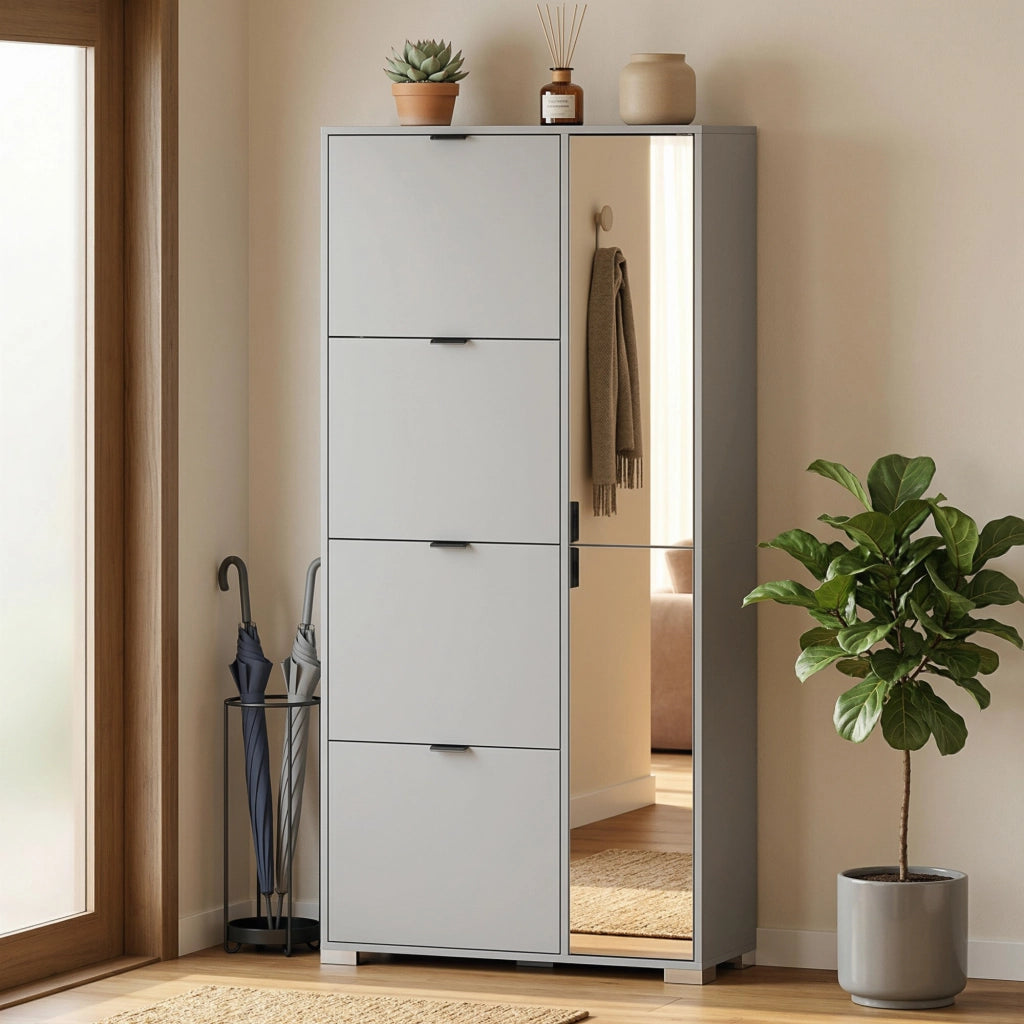 Scarpiera con Specchio e Cassetti Ribalta ¨C Minimal ¨C Grigio