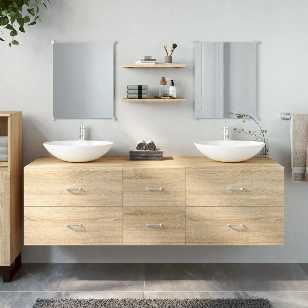 Set Mobili da Bagno | Armadio da bagno 5 pz Rovere in Legno Multistrato
