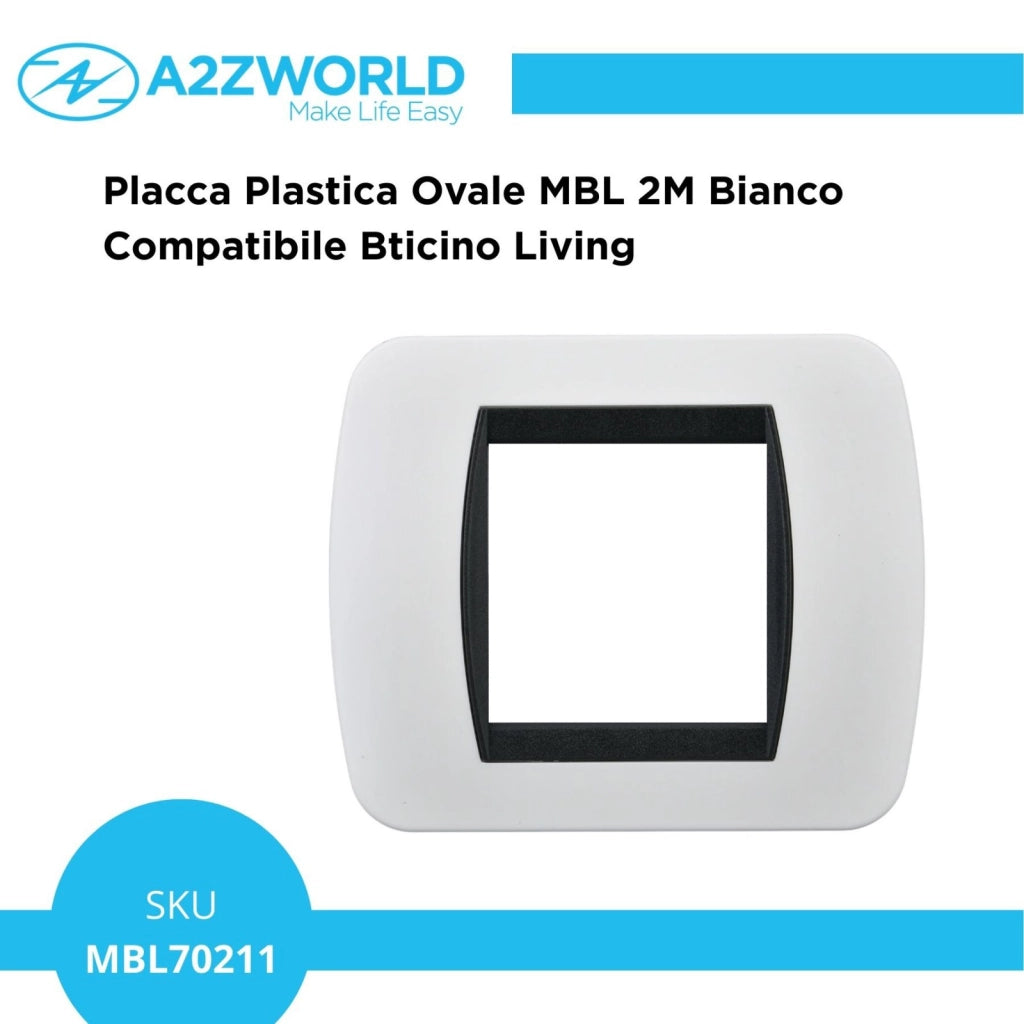Placca Plastica Ovale MBL 2M Bianco Compatibile Bticino Living