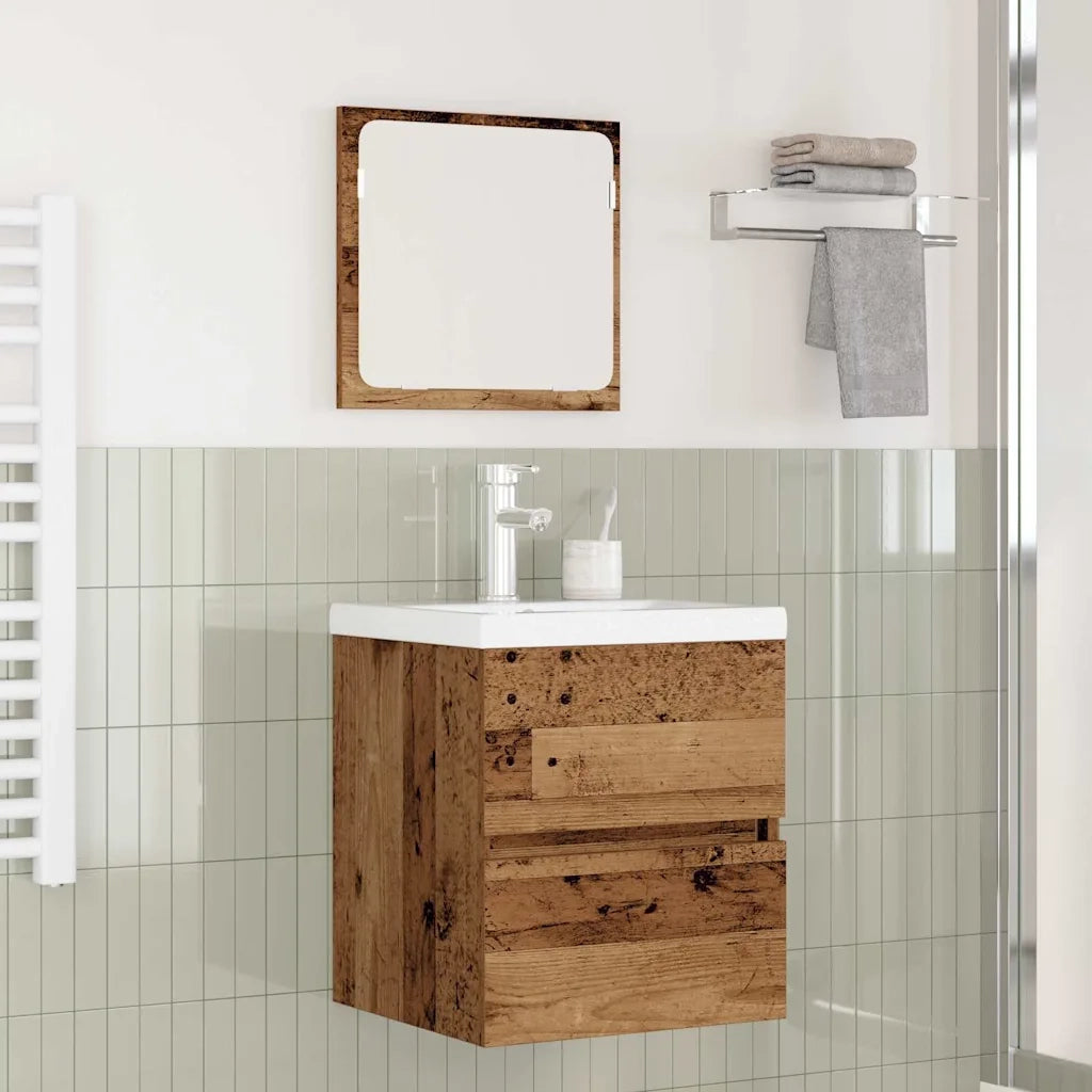 Set di mobili per il bagno 2 pcs Legno Antico e Bianco