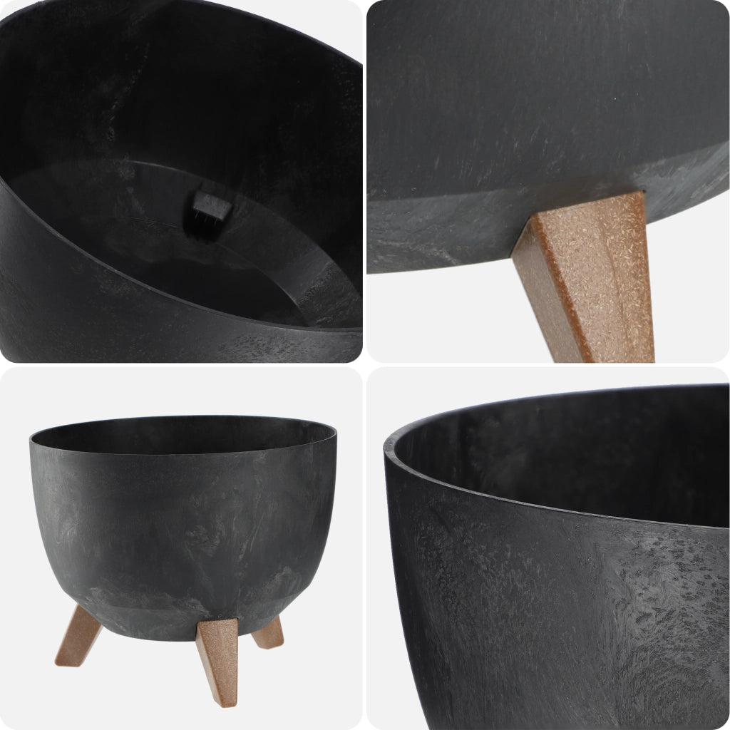 Vaso da fiori KADAX 47 cm con coperchio e piedini in sughero, colore nero.