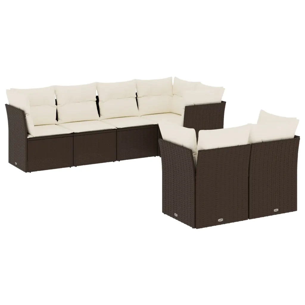 Set Divani da Giardino 7 pz con Cuscini Marrone in Polyrattan 3249742