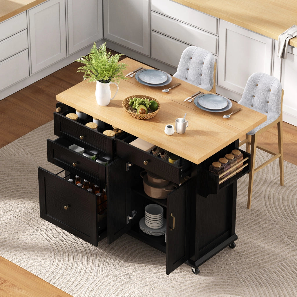 Isola Cucina Mobile con Tavolo Allungabile e Cassetti ¨C MINIMAL ¨C Nero
