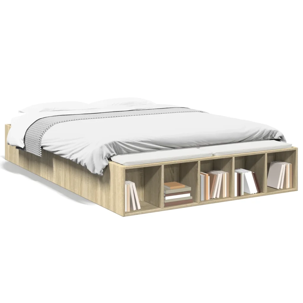 Letto matrimoniale | Letto per adulti | Giroletto Rovere Sonoma 135x190 cm in Legno Multistrato