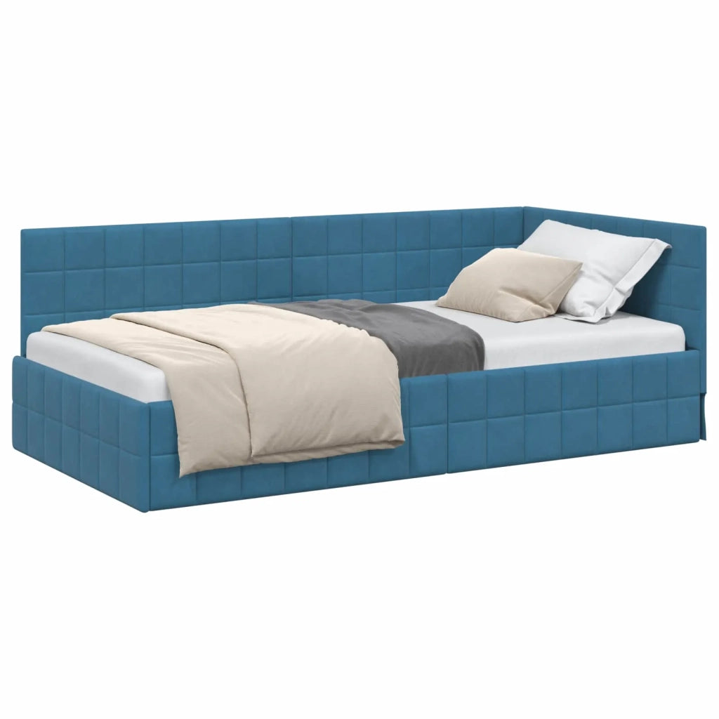 Cornice del letto ad angolo Blu 100 cm x 200 cm Velluto