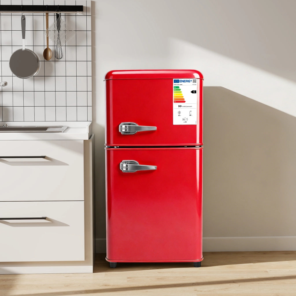 FRIGORIFERO Doppia porta 60 L Rosso con luce LED interna