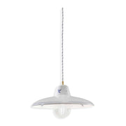Lampadario Classico Como Ceramica Bianco Decorato Filo Blu 1 Luce E27