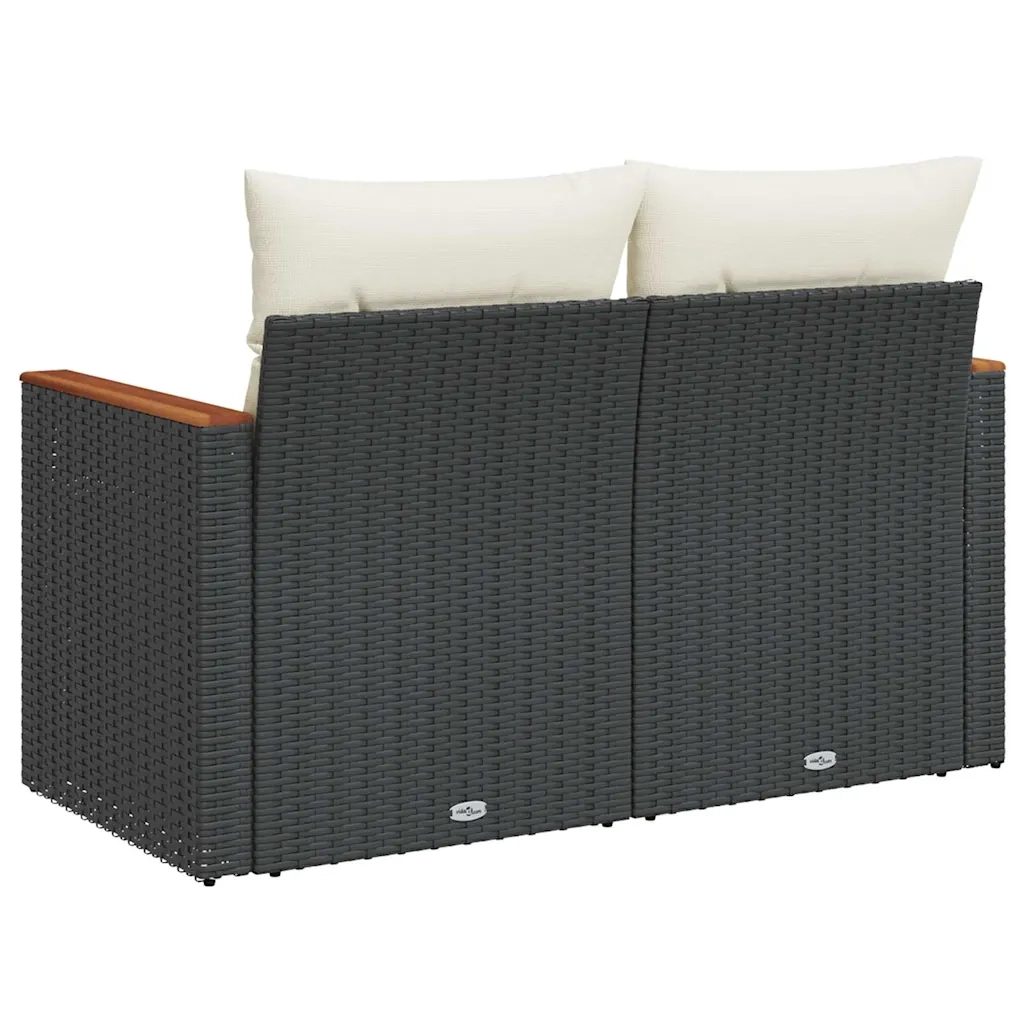 Divano da Giardino con Cuscini a 2 Posti-Sofa da Giardino-Divano da esterno Nero in Polyrattan 216353