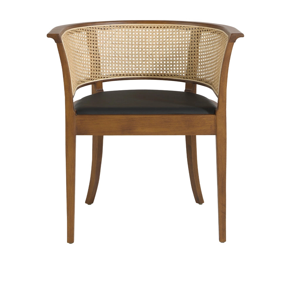 Sedia ecopelle rattan e legno di noce