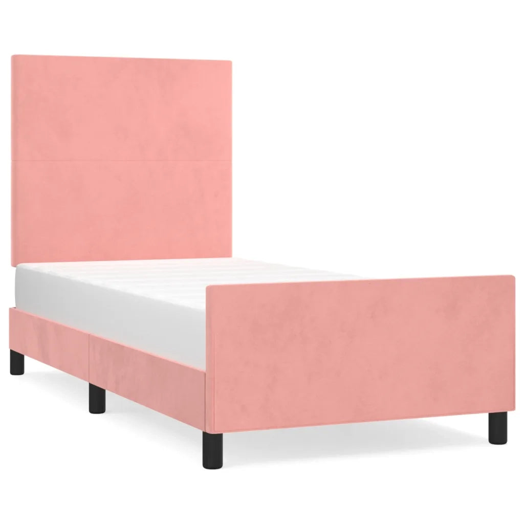 Giroletto con Testiera-Letto con Testiera Rosa 90x200 cm in Velluto 212120