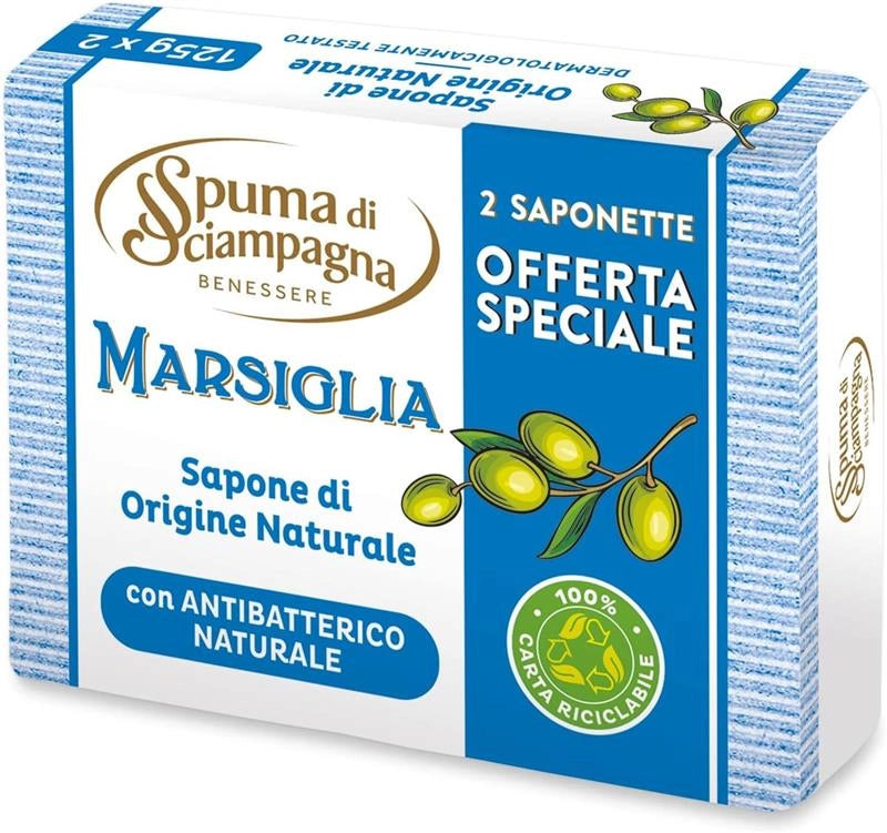 SPUMA DI SCIAMPAGNA SAPONE SOLIDO BUCATO 125 GR X2 MARSIGLIA