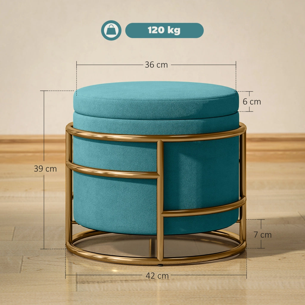 Pouf Contenitore Rotondo in Velluto ¨C Minimal ¨C Verde, ?42x39 cm