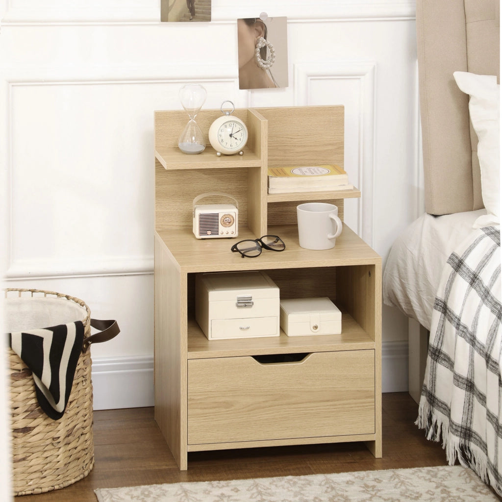 Comodino con cassetto e ripiani ¨C Xylo ¨C Effetto legno naturale 45x35x73 cm
