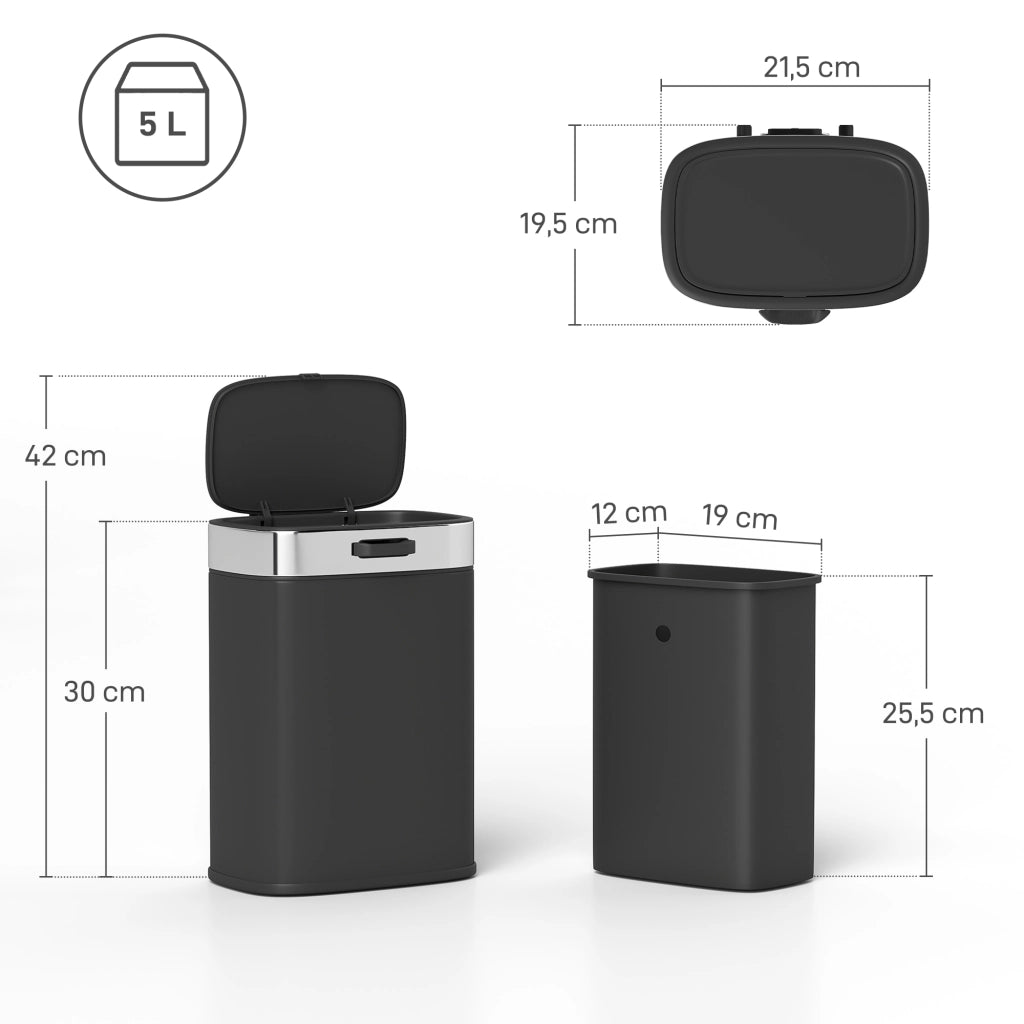 Pattumiera Acciaio Inox ¨C Xylo ¨C Coperchio Aperto, Secchio Interno Estraibile, 21,5x19,5x30cm, Nero