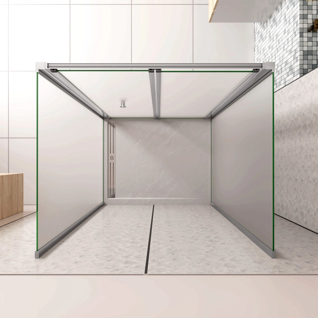 185cm Box Doccia a Tre Lati Porta a Soffietto 76cm con Doppia Parete Fissa 70x70cm in Vetro Temperato Satinato Opaco 5 mm Profilo Cromato Lucido