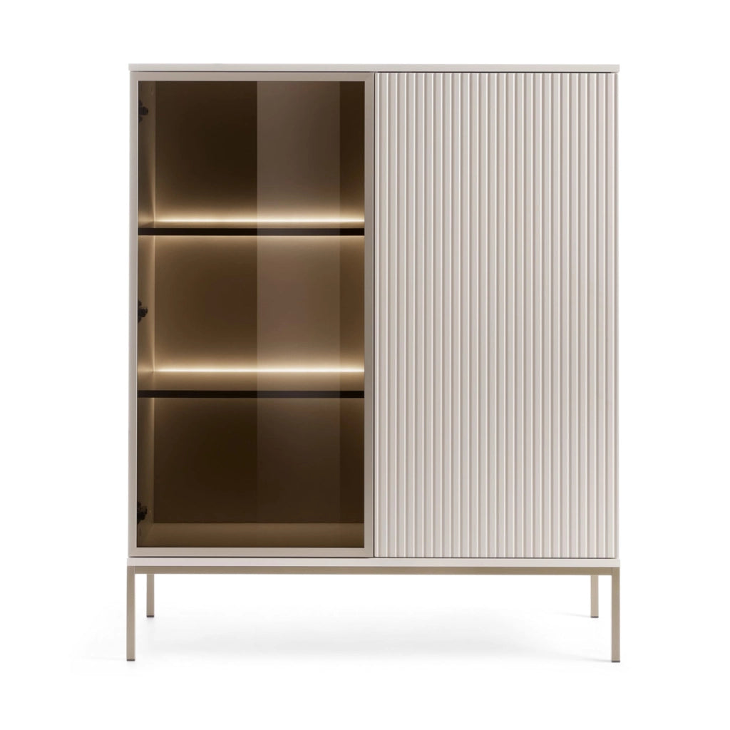 Komodee Laval WT104 - Vetrina con Illuminazione LED, Cashmere, Larghezza 104 cm, Altezza 126 cm, Profondit? 39 cm