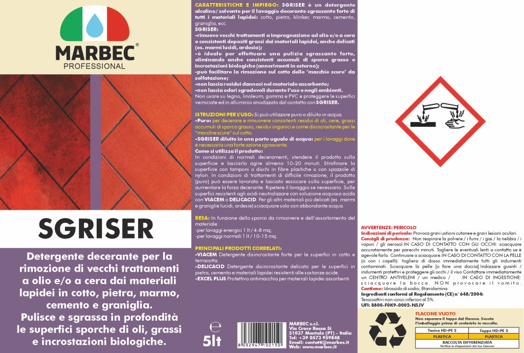 Detergente sgrassante professionale SGRISER   5LT