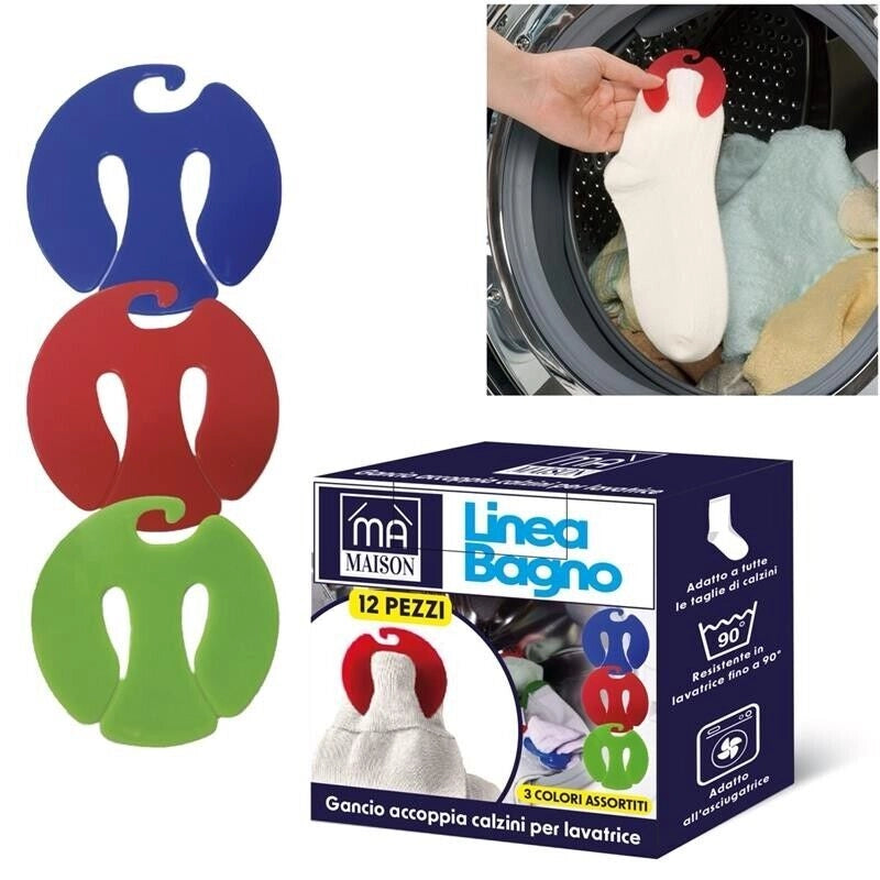 MA MAISON SET 12 GANCI ACCOPPIA CALZINI PER LAVATRICE E ASCIUGATRICE COLORI ASSORTITI