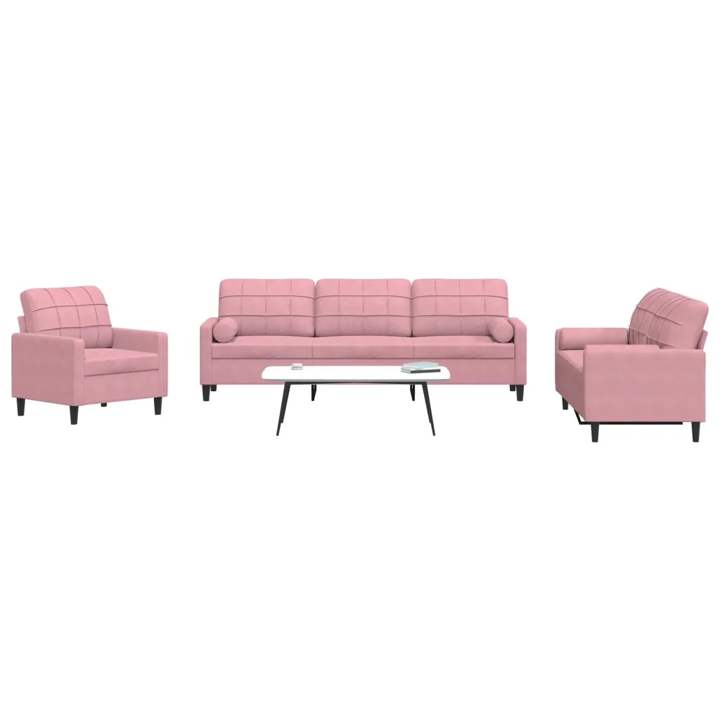 Set di Divani 3 pz con Cuscini e Rinforzi rosa in Velluto 3278454