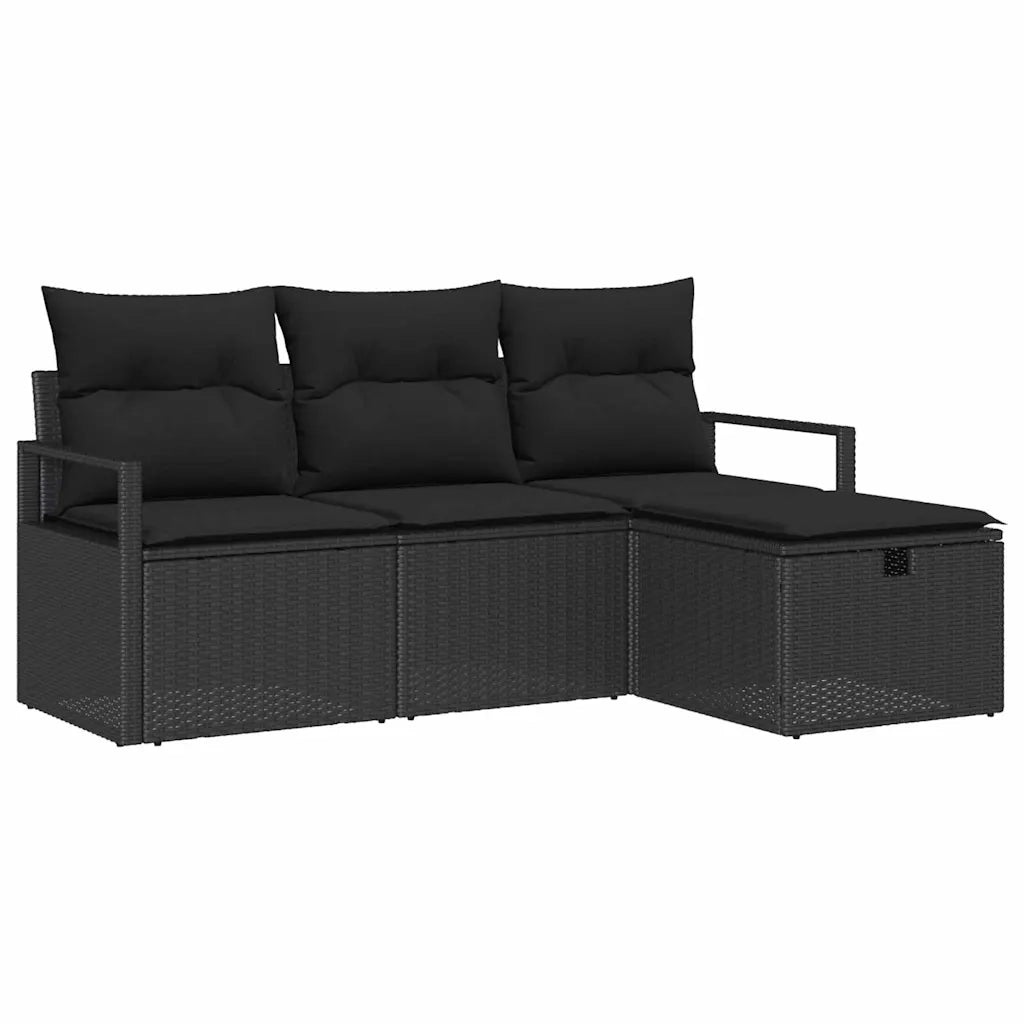 Set di divani con cuscino 4 pcs Nero polyrattan 3359152