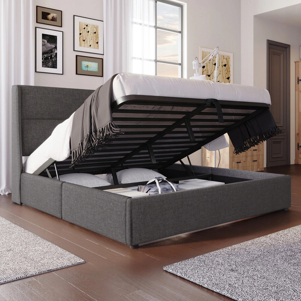 Letto imbottito 160x200 - Xylo - Testiera regolabile, idraulico